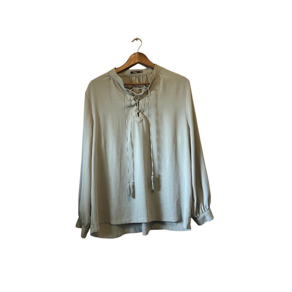 Siveno Jeans Co Lace Up Blouse Top Long Sleeve Lightweight Casual XL/TG